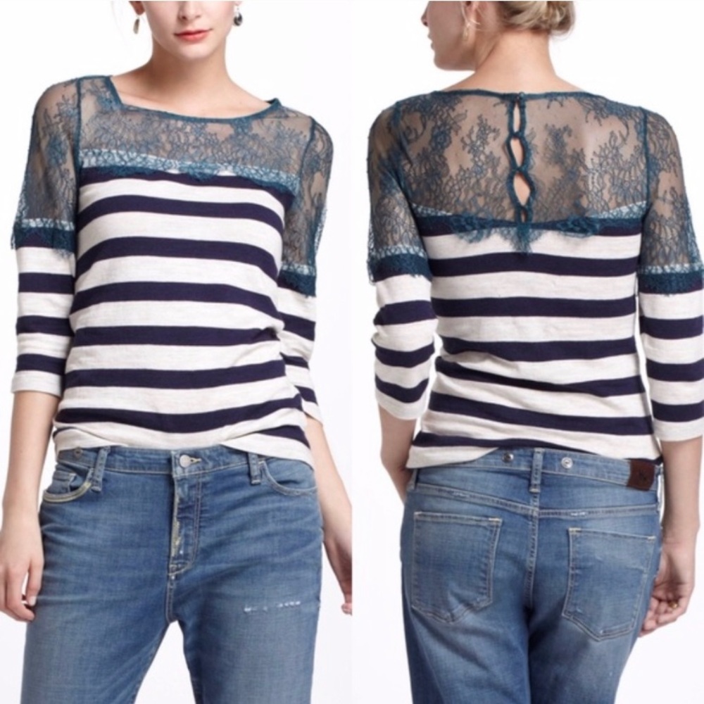 Anthropologie Deletta lace and lines top